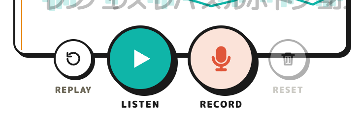 Four round controls along the bottom edge of the band: Replay, Listen, Record, Reset.